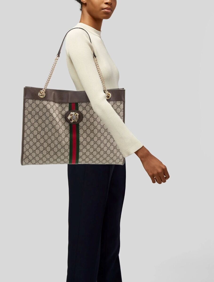 Gucci Rajah Tiger Large Tote Lion Beige Logo GG Bag Italy Gucci Rajah Tiger Large Tote Lion Beige Logo GG Bag Italy