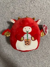 8 Inch SQUISHMALLOWS - Baiden The Dragon With Boba Squishmallow (VERY RARE/HTF)