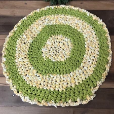 Crocheted Rag Rug Round 18.5" Vintage 90s Handmade Boho 
