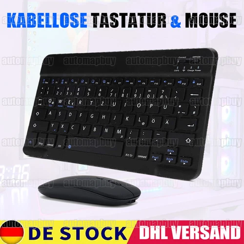 Bluetooth Tastatur Kabellos Keyboard inkl. Funk Maus für PC Handy Tablet QWERTZ