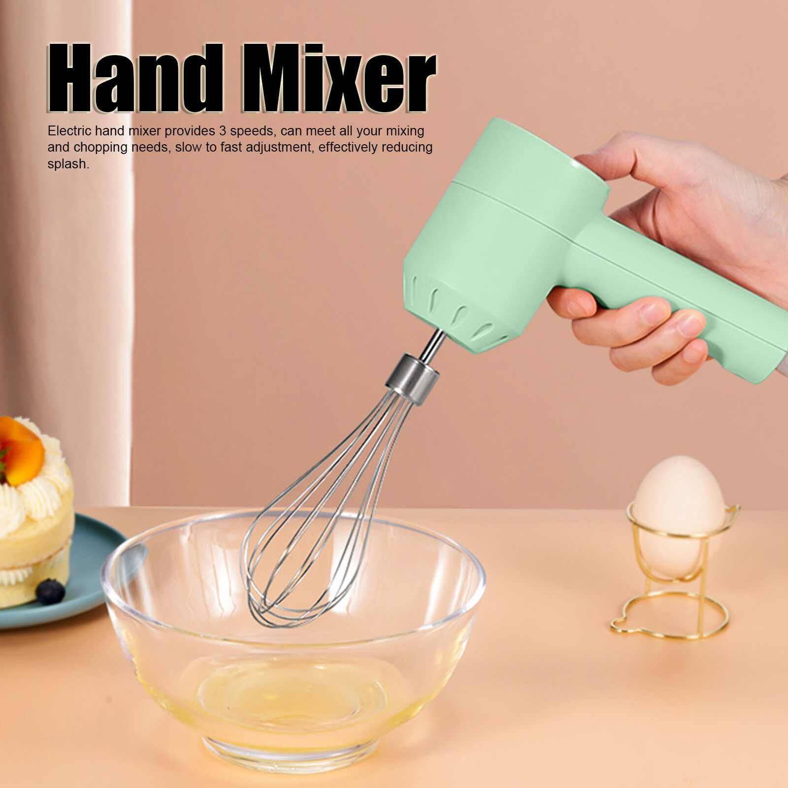 Electric 3 Speed Hand Mixer Set Whisks Cream Blender Baking