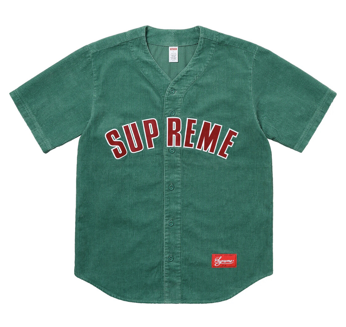 Brand New RARE Supreme Corduroy Baseball Jersey Dusty Teal Size