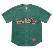 Brand New RARE Supreme Corduroy Baseball Jersey Dusty Teal Size Small S/S '18