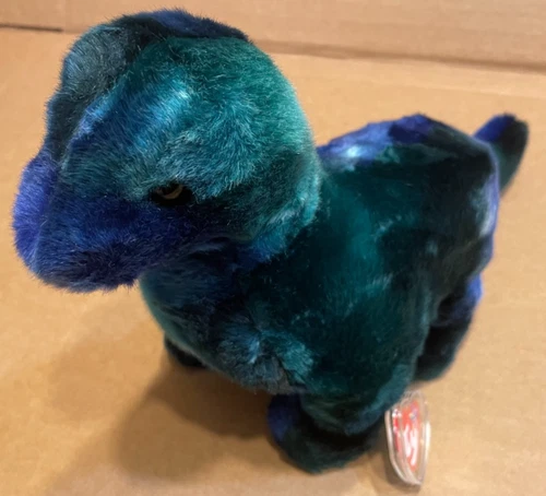 TY Beanie Buddies BRONTY Blue Longneck Dinosaur 12" long Plush 1999