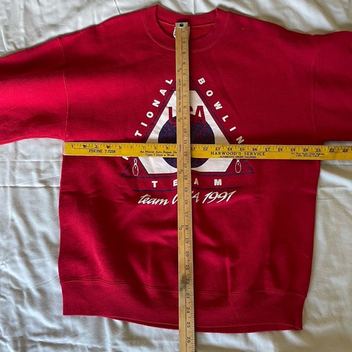 Vintage BOWLING 90s Brunswick Sweatshirt L RARE Bowl Team USA 1991 Red - Picture 8 of 13