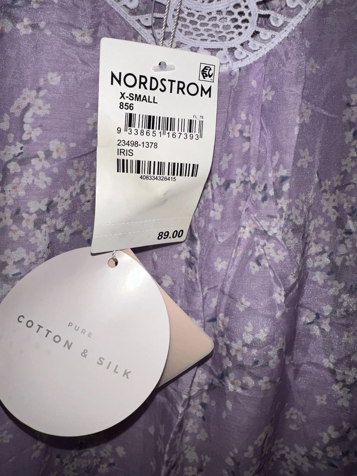 PAPINELLE NUEVO CON ETIQUETAS Talla XS Algodón Seda Floral Vestido para Dormir Vestido Iris Púrpura $89 Foto 3 de 4