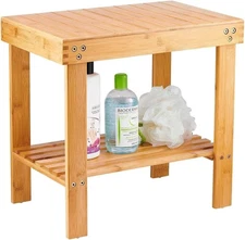 Bamboo Shower Bench, Spa Bench Wood Seat Stool, Foot Rest Shaving Stool with ...