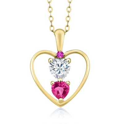 18K Yellow Gold Plated Silver Moissanite Pink Created Sapphire and Pink