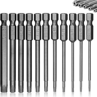 Premium S2 Extra Long Star Bits T6 T40 1/4'' Hex Shank Torx Drill Bits