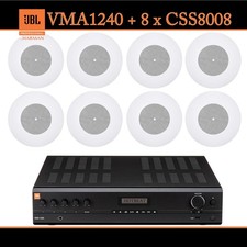 JBL VMA1240 Commercial Bluetooth Mixer-Amplifier 8 x CSS8008 Ceiling Speakers