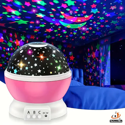 360° Rotating Starry Sky Projector Lamp USB/Battery Moon Night Light 9 Colors