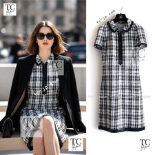 CHANEL 07S Ivory Black Cotton Silk Tweed Dress Alexa Chung by Karl Lagerfeld 38