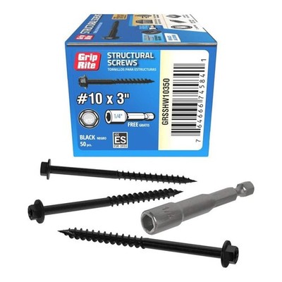 #10 In. X 3 In. Dual Drive Washer Head Structural Screws 50 per Box