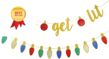 Gold Lets Get Lit Banner Funny Christmas Party Banner, Let's 