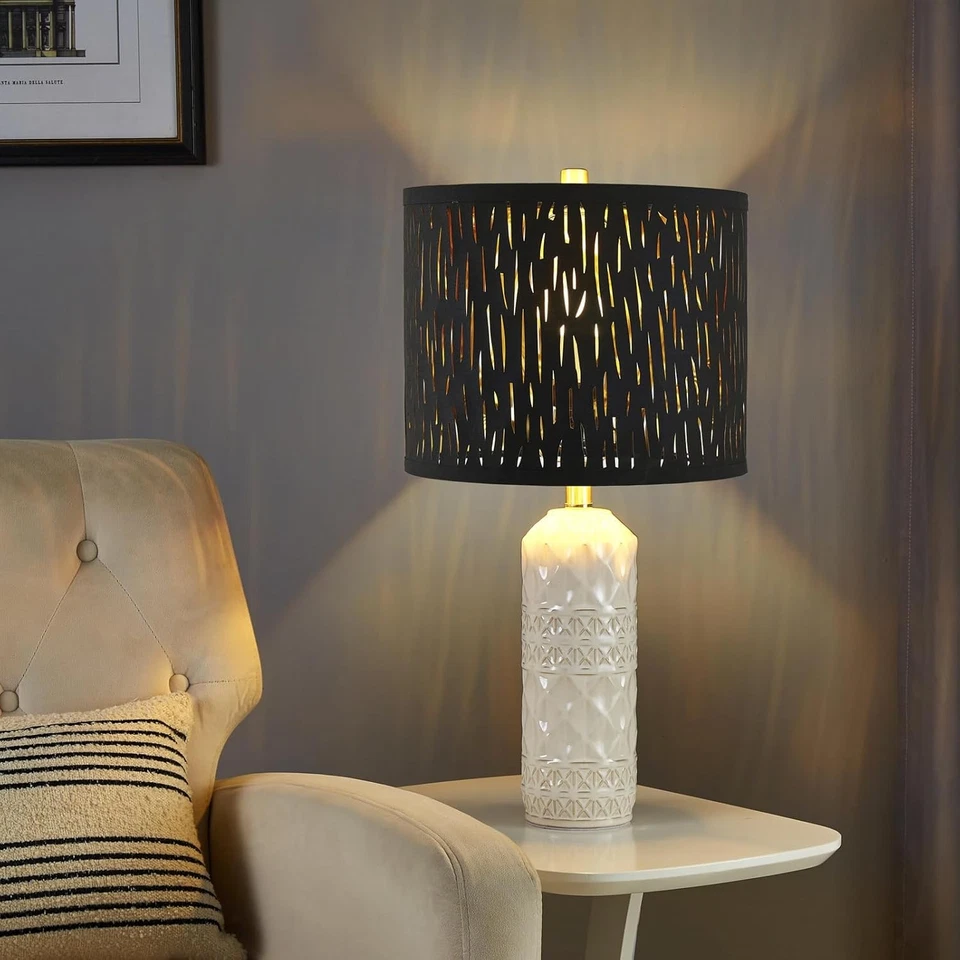 Juego de 2 pantallas de lámpara de tambor 13 superiores X 13 inferiores X 9 altos (araña) patrón negro Foto 4 de 4