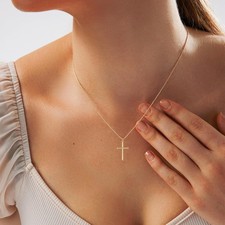 Cross Necklace for Women - 18K Gold Plated Cross Pendant Necklace Dainty Simple
