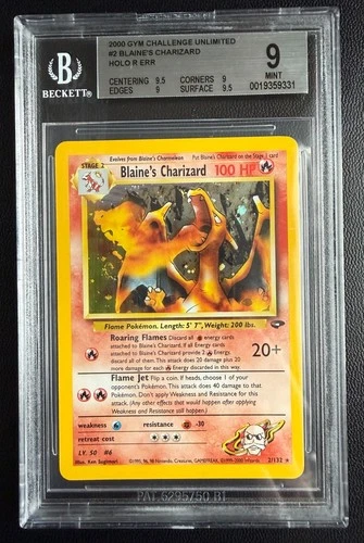 2000 Gym Challenge Unlimited 2/132 Blaine's Charizard Holo Rare Error BGS 9