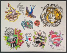 Vintage Signed 'd 1996 Oliver Peck Elm Street Tattoo Flash Sheet New old School