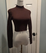 H&M Womens XS Brown Rib Knit Mock Neck Long S...