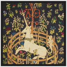Medieval Unicorn Captivity detail Black Background Counted Cross Stitch Pattern