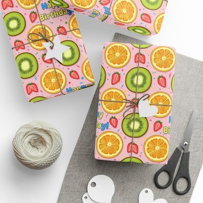 Birthday Citrus Kiwi Fruit Pattern Wrapping Paper | Fruit Gift Wrap