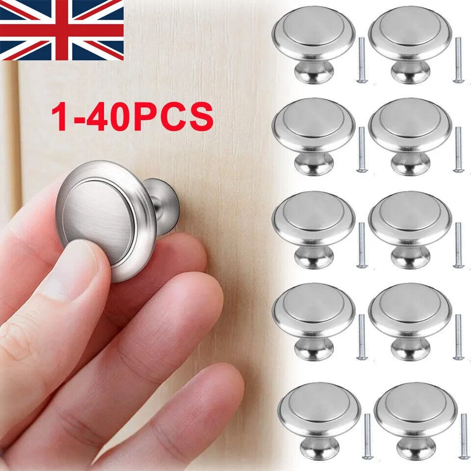 1-40Pcs Door Knobs Cabinet Kitchen Stainless Steel DIY UK Handles Cupboard Draw - Image 2 of 4