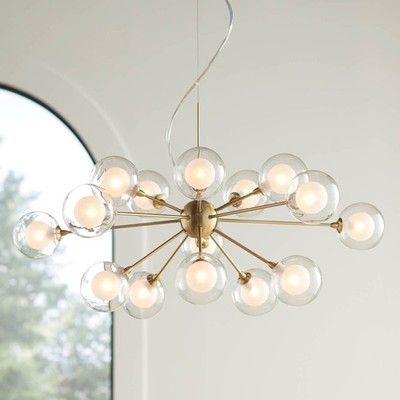 Spheres Brass Pendant Chandelier 30'' Wide Modern Clear Glass 15-Light Fixture