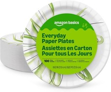 Amazon Basics Everyday Disposable Paper Plates, 8.62 Inch, Microwave-Safe, Cut R