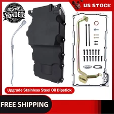 Black Engine Oil Pan W/Added Clearance W/Up Stainless Oil Dipstick For Chevy