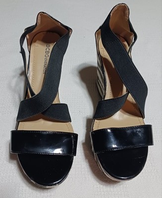 BCB Generations Black Patent Leather Wedge Sandals With  ZEBRA PRINT, SIZE 7.5 B