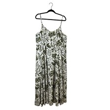 MSK Floral Linen Blend Maxi Dress XL Green White Boho Sleeveless Resort Lined