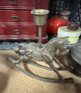 Metal Rocking Horse Figurine Decor with Candle Holder Metal Animal Figurine