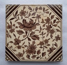 Victorian Reclaimed Antique Ceramic Wall Tile Floral Design c1890-c1930s