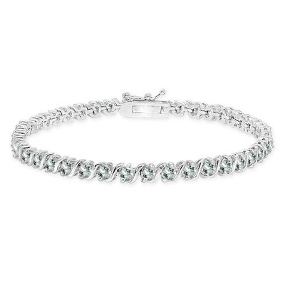 Sterling Silver S Design Light Aquamarine Tennis Bracelet for Women with Gift...