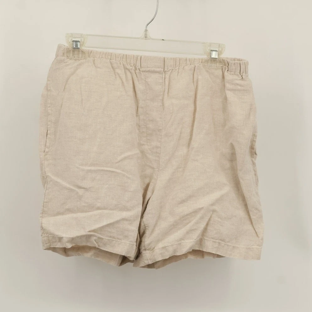 J. Jill Womens High Rise Linen Bermuda Shorts Elastic Waist Pockets Size S Cream