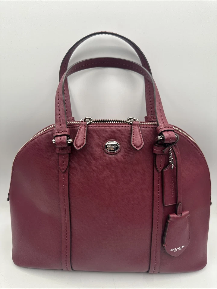 Bolso de Mano Coach Cora Peyton Cúpula F25671 Cuero Borgoña Granate Púrpura Grande Foto 2 de 4