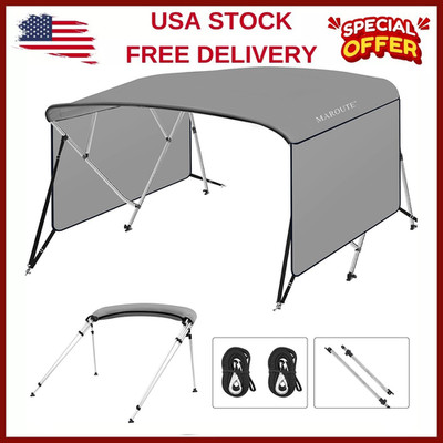  3SIZE 4 Bow Bimini Tops for Boat Cover W/Aluminum Alloy Frame,2Straps,2Rear Pol