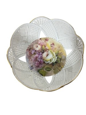 Vintage Porcelain Gold Trimed Bowl Reticulated Floral Liette Apulum Lucru Manual