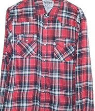 LEVI'S STRAUSS  CO Two Horse Brand Red Plaid Flannel Pearl Snap Medium