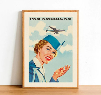 Retro Advertisement Poster Print, Vintage Airline Plane Aircraft American