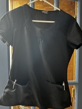 Cherokee Workwear Scrub Top Women  s XS Black Scoop 2-Pockets