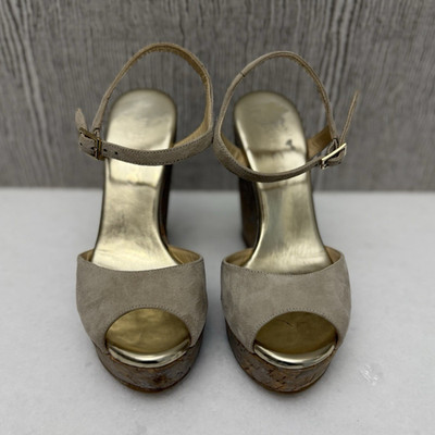 Jimmy Choo Women s Beige Suede Wedge Sandals Open Toe Buckle 6/36