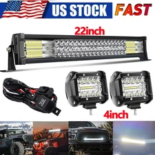 22inch LED Light Bar Combo Spot Flood +4" Pods Offroad For Jeep Truck SUV+Wiring