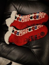 Muk Luks Women's Red Fair Isle Holiday Sock Slipper Sherpa Lined Non-Slip
