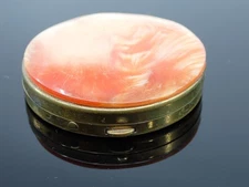 Vintage 1930s art Deco Marbled Lucite Brass Compact with Original Mirror & Puff