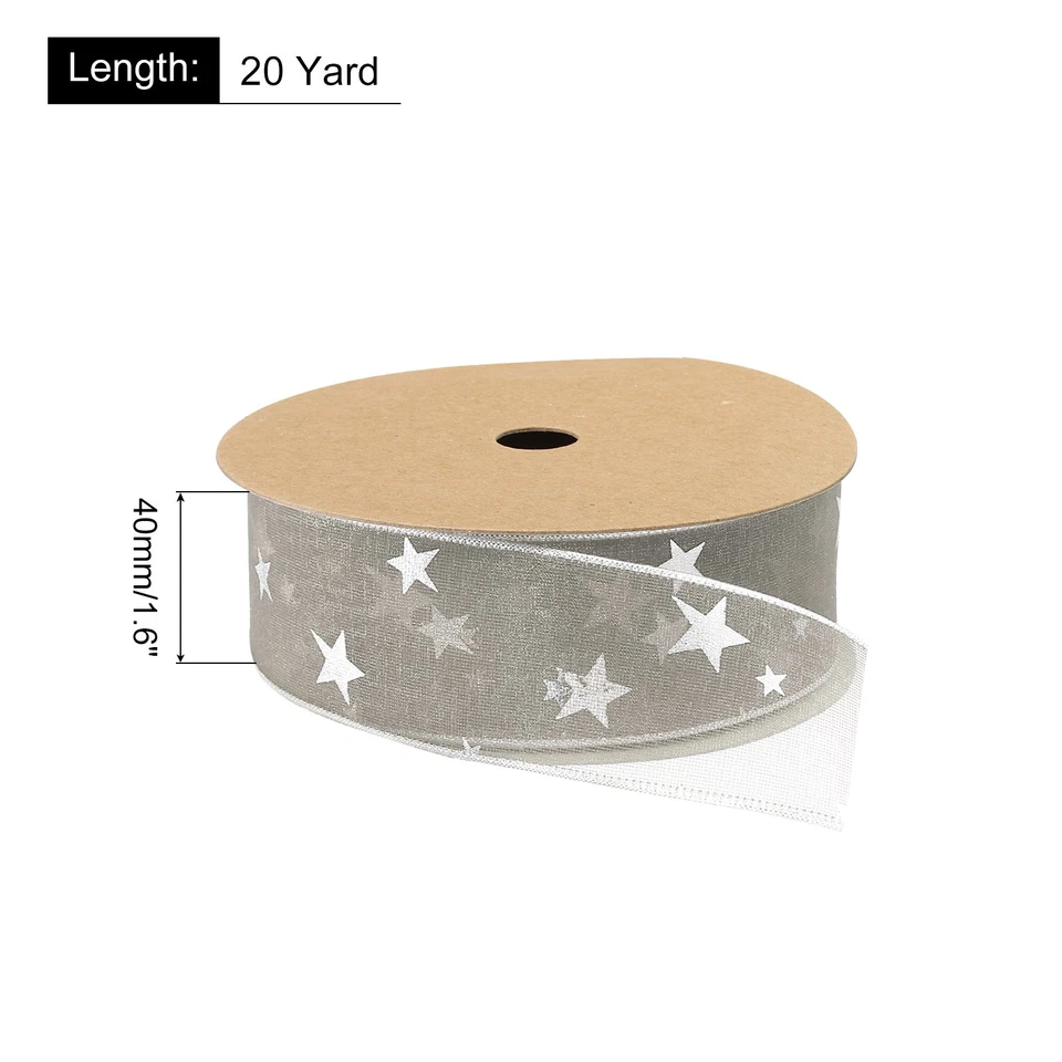 1.6 Inch 20 Yard Star Organza Sheer Ribbon Printed Grey for Gift Wrapping - Image 2 of 4