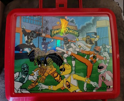 #ad 1994 Mighty Morphin Power Rangers Aladdin Red Plastic Lunch Box NO Thermos $9.55