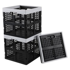 3 PCS 20 L Collapsible Milk Crate Stackable Storage Handles Black Gray