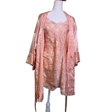 VTG Victoria s Secret Gold Label Satin Jacquard Slip Robe Set Pink Size L