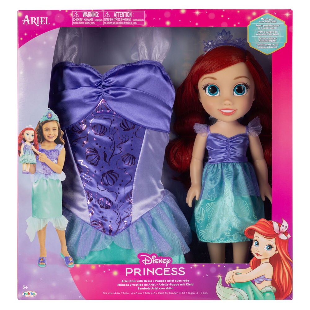 Muñeca Ariel + Disfraz La Sirenita Disney 38Cm